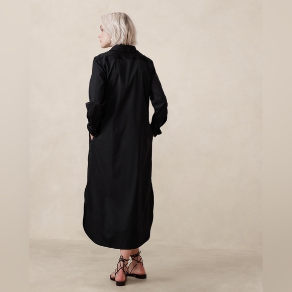 NWOT Banana Republic Black Poplin Maxi Shirtdress in Black (Size XS) - Picture 2 of 13